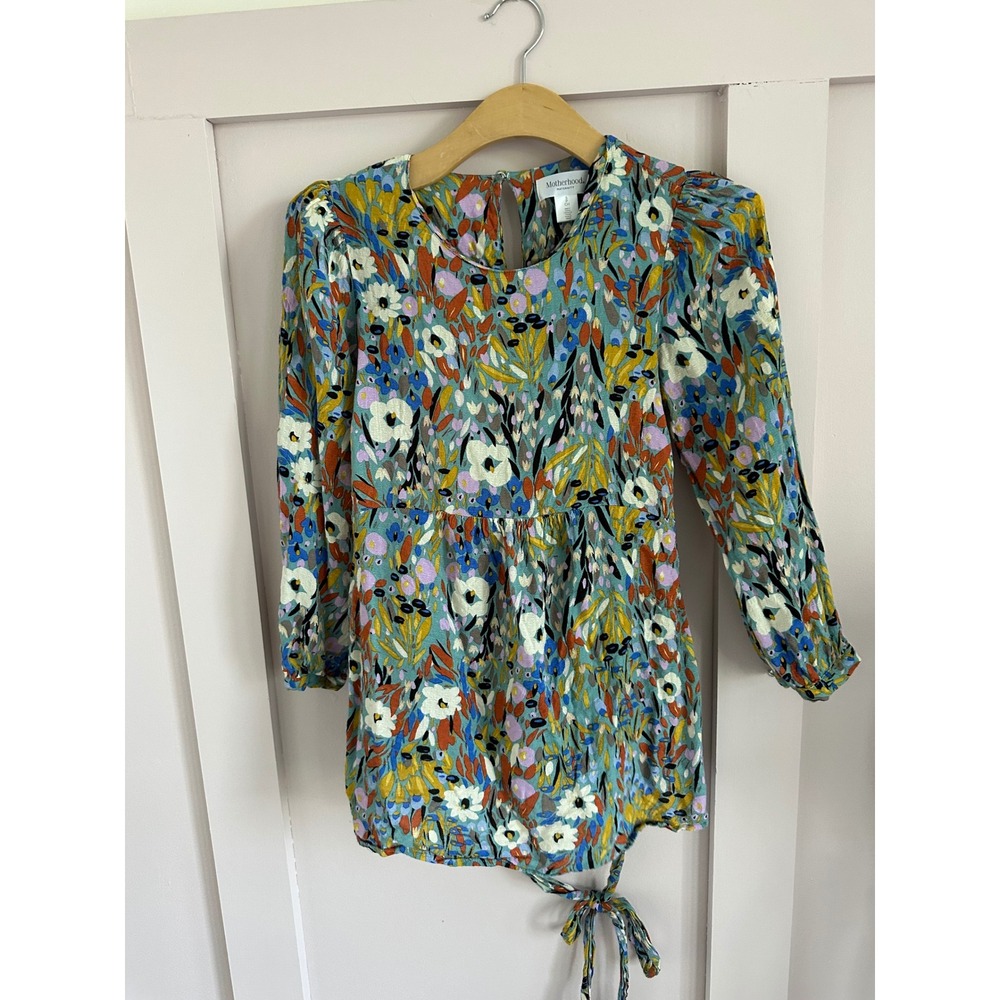 Motherhood Maternity Floral Empire Waist Peplum Top‎ Long Sleeve Small